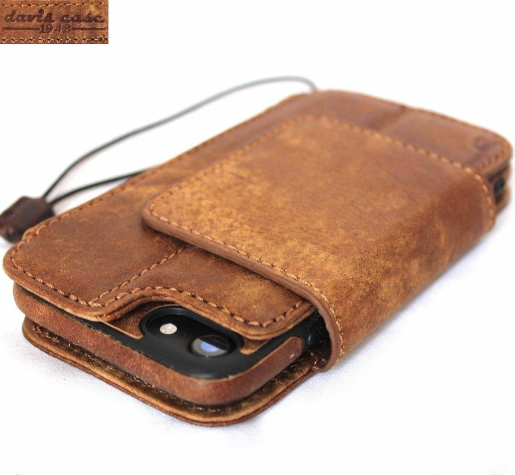 DavisCase genuine full leather iPhone SE 2 2020 wallet case with card slots, magnetic closure, and detachable cover in classic art style.