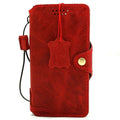 Genuine soft red leather iPhone 12 case with vintage book wallet design, credit card slots, slim full-grain cover by DAVISCASE.