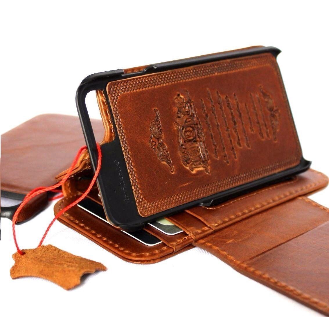 Genuine full leather iPhone 8 case with wallet design, card slots, magnetic closure, slim fit, and detachable cover.