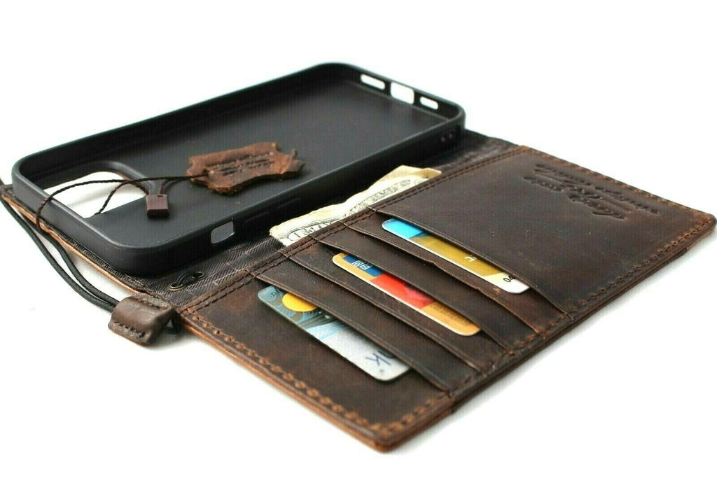 Handmade genuine leather wallet case for iPhone 11 Pro Max with credit card holder and wireless charging compatibility by DavisCase.