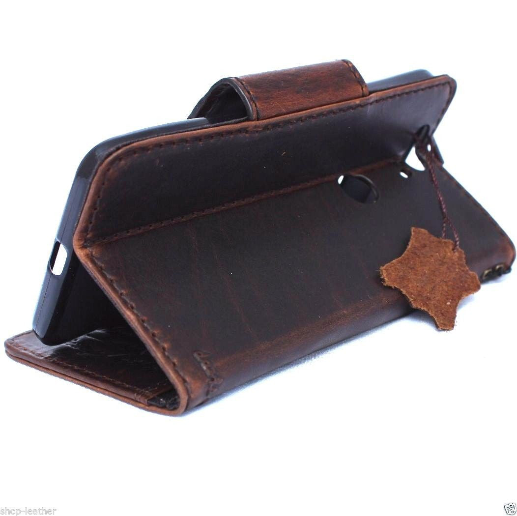 Handmade brown leather wallet phone case for Huawei Nexus 6P with magnet closure and vintage art design