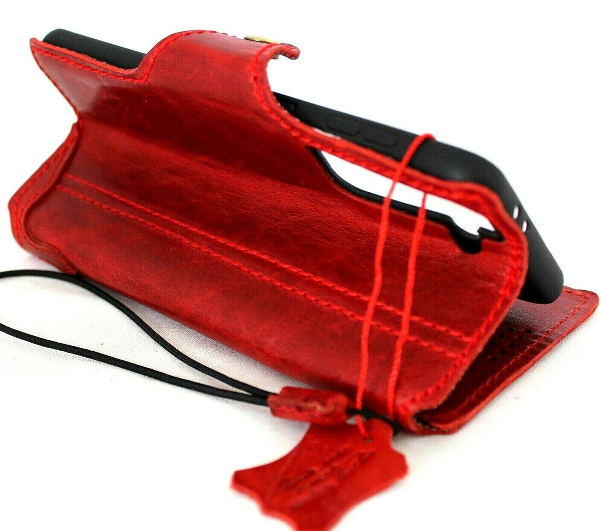 Genuine vintage leather Samsung Galaxy S21 Plus 5G wallet case in red with card slots, soft protective cover by DAVISCASE
