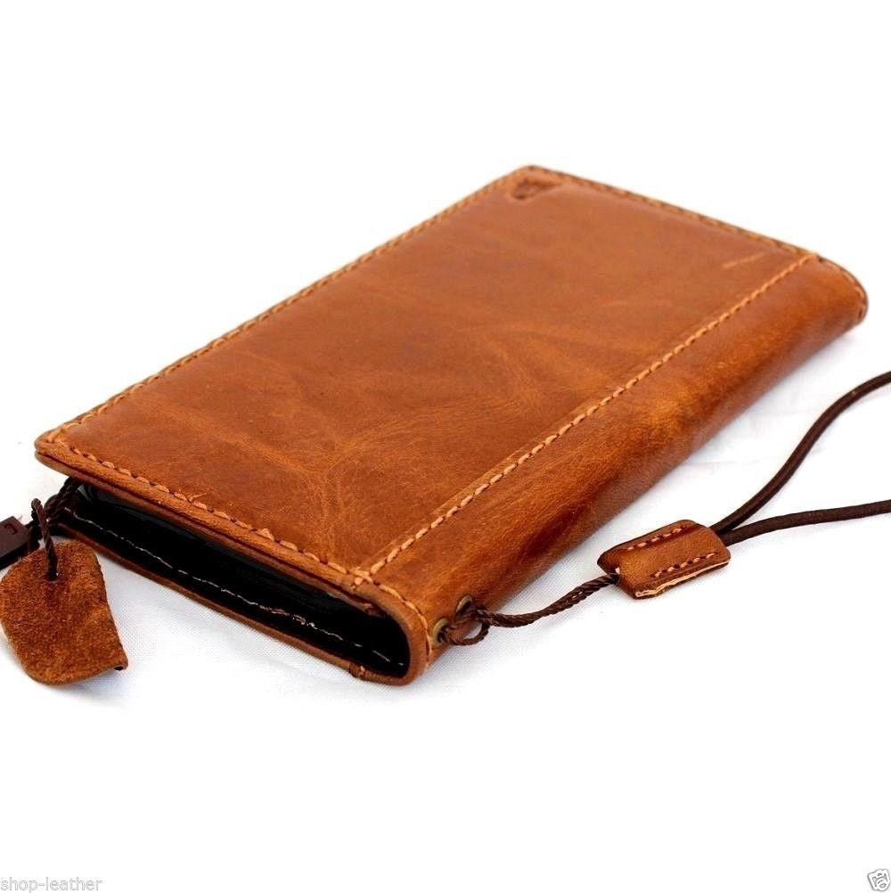 Genuine Italian leather iPhone 6 Plus case with flip cover, wallet band, credit card slots, and ID holder in slim handmade design.