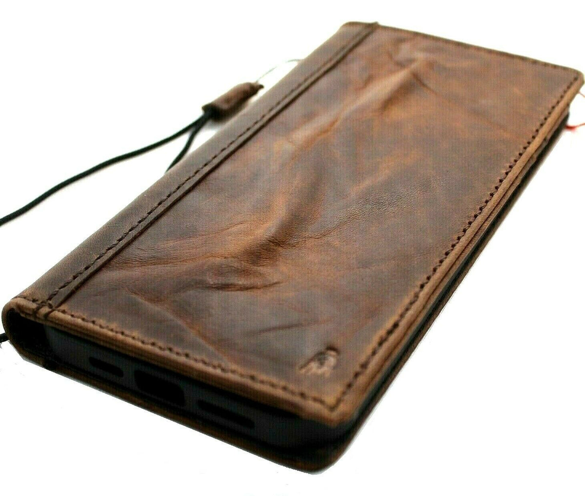 Vintage-style genuine leather phone case for iPhone 12 Pro by DAVISCASE, with wallet features, ID window, credit card slots, soft full grain cover.