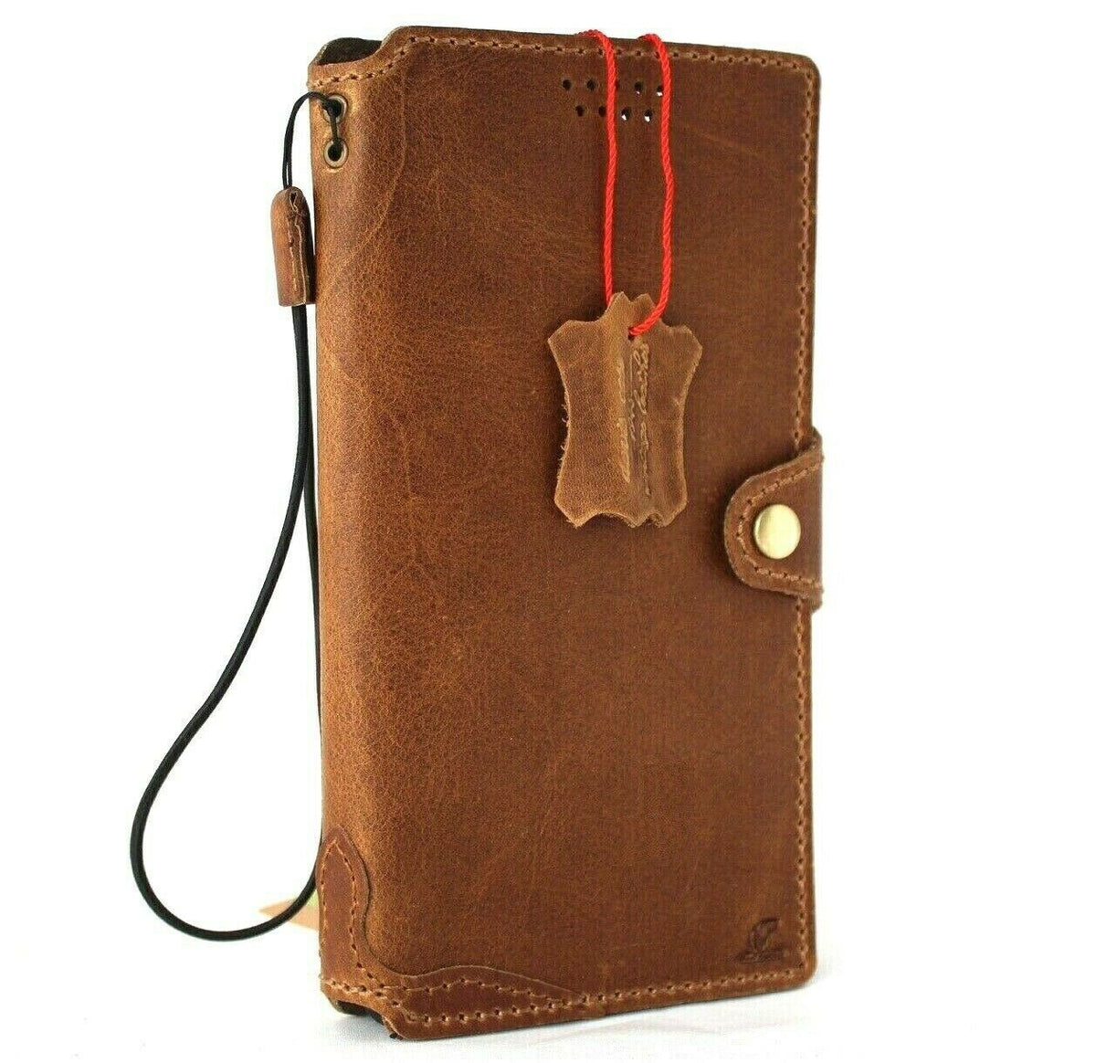 Tan genuine leather phone case for Samsung Galaxy S20 Ultra, handmade wallet holder with wireless charger compatibility by DAVISCASE.