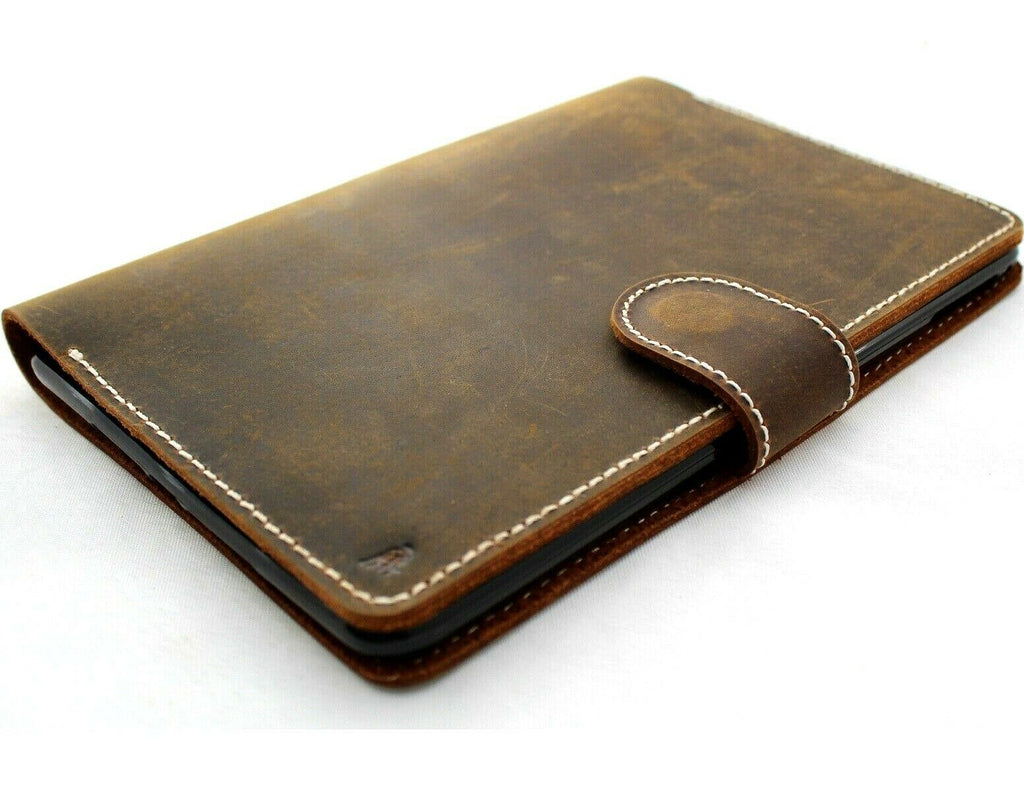 Genuine soft leather iPad mini 6 case by DAVISCASE with card slots, vintage design, and pen holder on a white background.