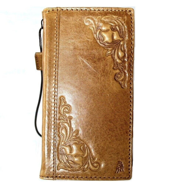 Genuine Leather Case Wallet For Apple iPhone 11 12 13 14 15 Pro Max 6 7 8 plus SE XS Book Vintage Handcraft Style Card Slots Cover Wireless Full Grain Davis luxury Tan stamping