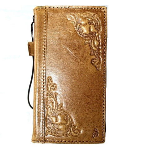 Genuine Leather Case Wallet For Apple iPhone 11 12 13 14 15 Pro Max 6 7 8 plus SE XS Book Vintage Handcraft Style Card Slots Cover Wireless Full Grain Davis luxury Tan stamping