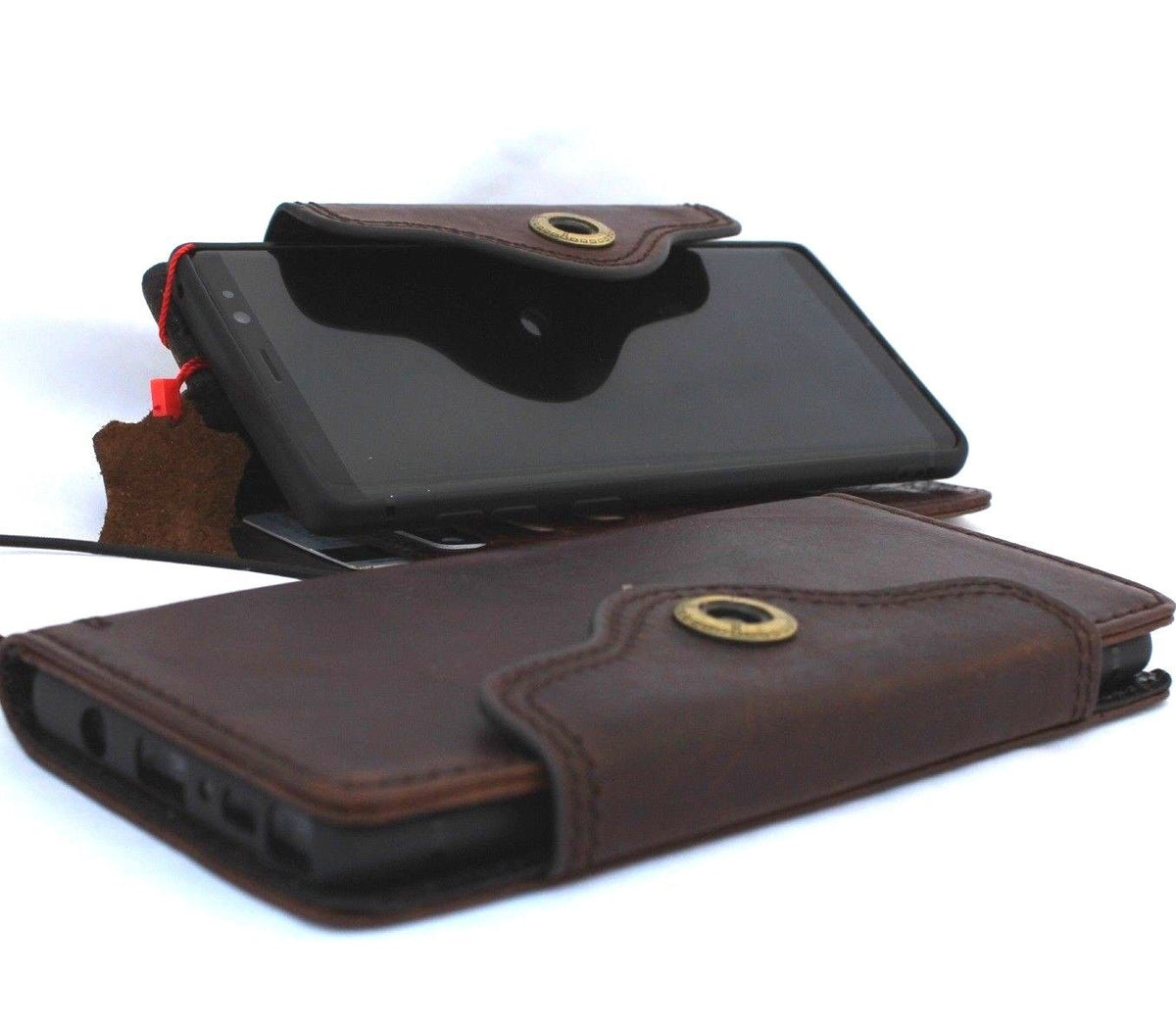 Genuine vintage leather Samsung Galaxy Note 9 wallet case by DAVISCASE with card slots and slim book-style closure.