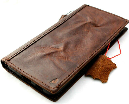 Genuine dark vintage leather wallet case for Samsung Galaxy S21 Plus 5G by DavisCase, with ID window, card slots, and wireless charging.
