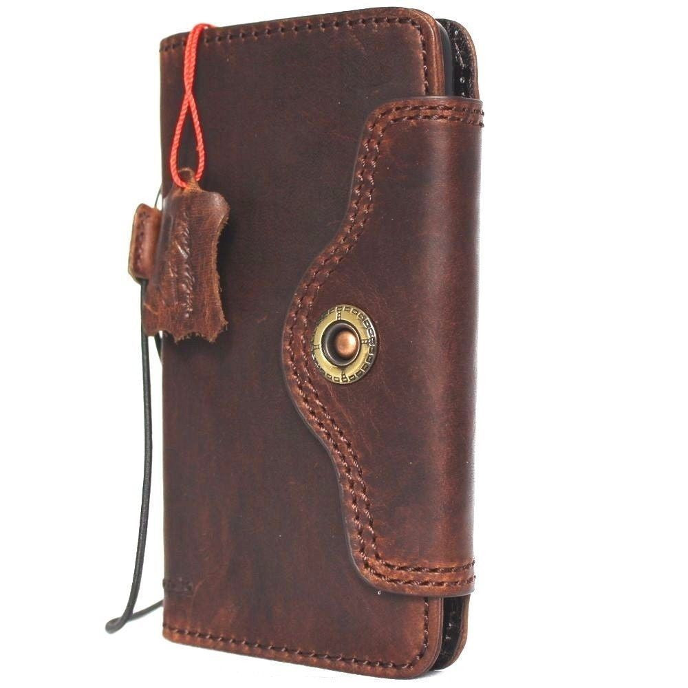 Vintage genuine leather hard case for Samsung Galaxy S8 Plus, handmade wallet-style phone cover with book wallet design.