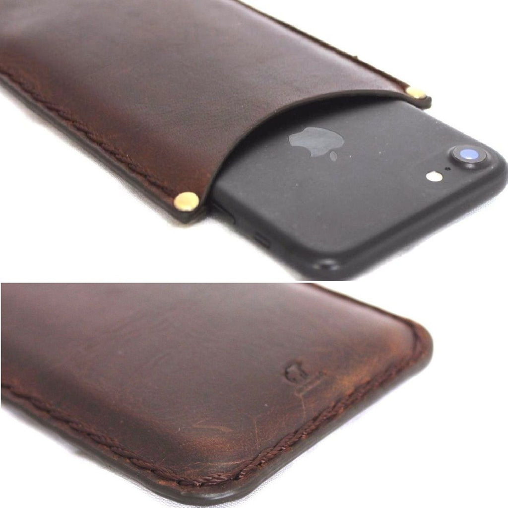Handmade genuine brown leather phone case for Samsung Galaxy S8, slim and classic holder cover with precise cutouts.