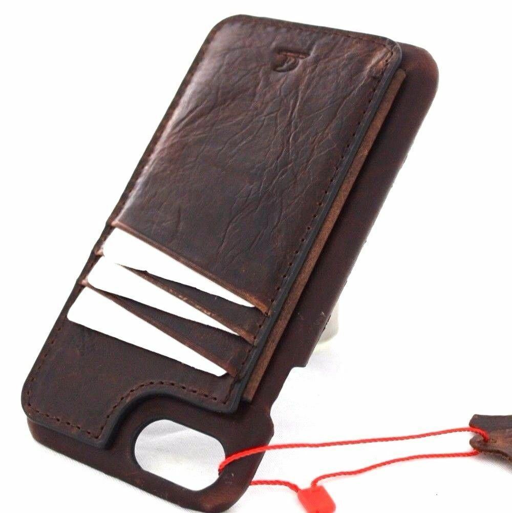 Genuine dark leather iPhone SE 2 wallet case with card slots, slim design, for Apple iPhone SE 2 by DavisCase.