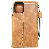 Genuine Full Tan Leather Case For Apple iPhone 12 mini Book Wallet Vintage Luxury Style Credit Cards Slots Soft Closure Cover Top Grain DavisCase