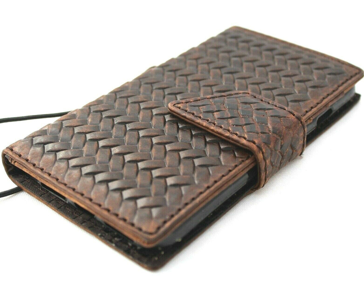 DavisCase genuine dark leather wallet case for Apple iPhone 11 Pro with ID window, credit card slots, and vintage design.
