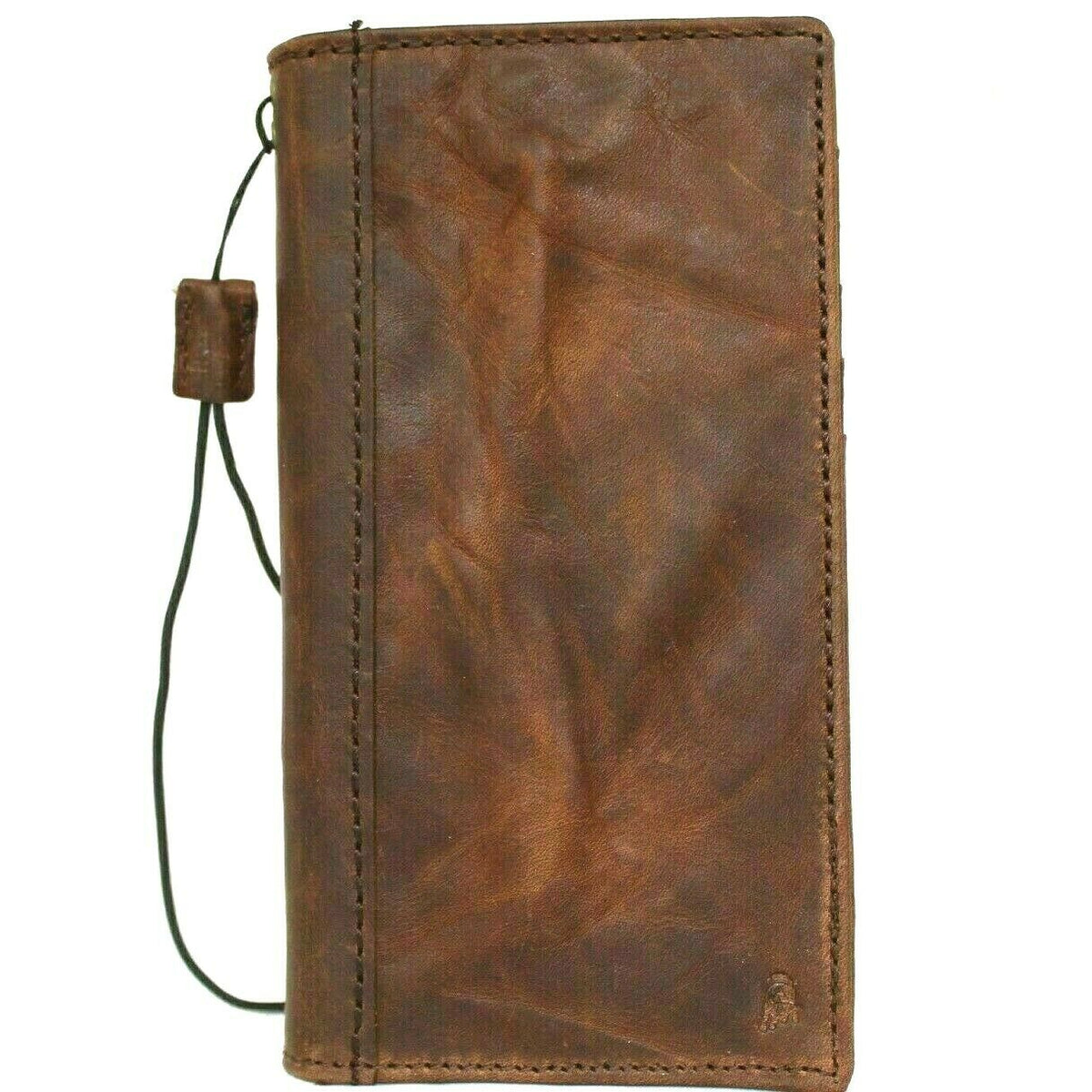 Genuine vintage leather wallet case for iPhone 11 Pro Max by DAVISCASE, handmade, slim, with credit card holder and wireless charging compatibility.