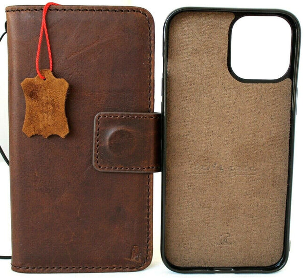Genuine Leather Case For Apple iPhone 13 12 11 14 15 Pro Max detached removable 6 7 8 plus SE 2020 XS Wallet  Book Vintage Style Credit Card Slots Cover Wireless Full Grain Davis luxury Mini Art Magnetic Retro