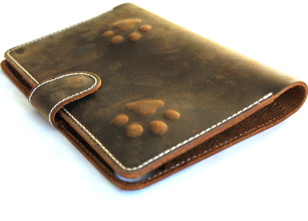 Genuine leather iPad Mini 4-6 case by DAVISCASE with card slots, vintage lion and bear design, handcrafted luxury cover