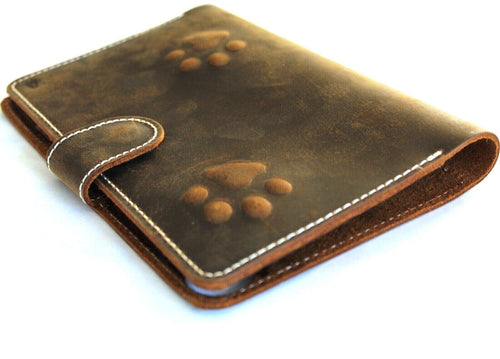 Genuine leather iPad Mini 4-6 case by DAVISCASE with card slots, vintage lion and bear design, handcrafted luxury cover