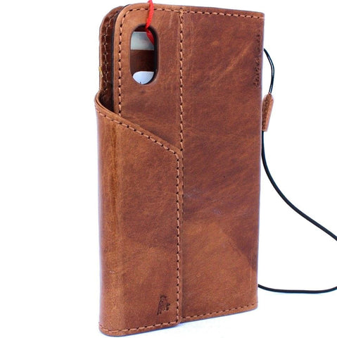 Étui en cuir véritable pour iPhone X, portefeuille avec fermeture magnétique, fentes pour cartes, mince, vintage, marron vif, Daviscase 3D 