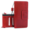 Red genuine leather flip wallet case for Samsung Galaxy Note 10 Plus by DAVISCASE, with card slots and magnetic closure.