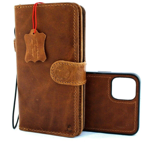 Genuine Real Leather Case For Apple  iPhone 11 Cover Wallet Credit Holder Magnetic Book Tan Removable Detachable Prime Holder slim Jafo 48 Vintage
