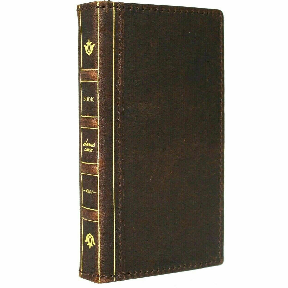Genuine leather Bible design wallet cover for Samsung Galaxy S21 by DavisCase with card slots, ID window, and wireless charging holder.