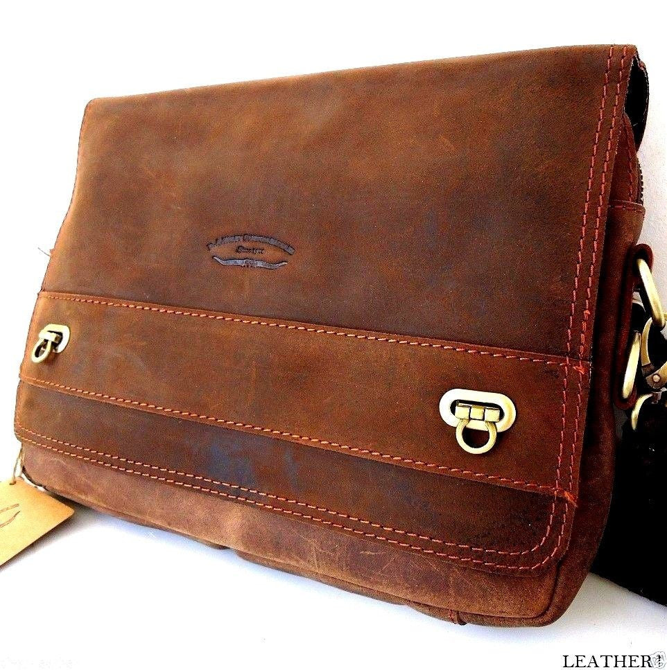 Genuine soft leather vintage brown crossbody bag for men by DAVISCASE, featuring classic style and adjustable strap.