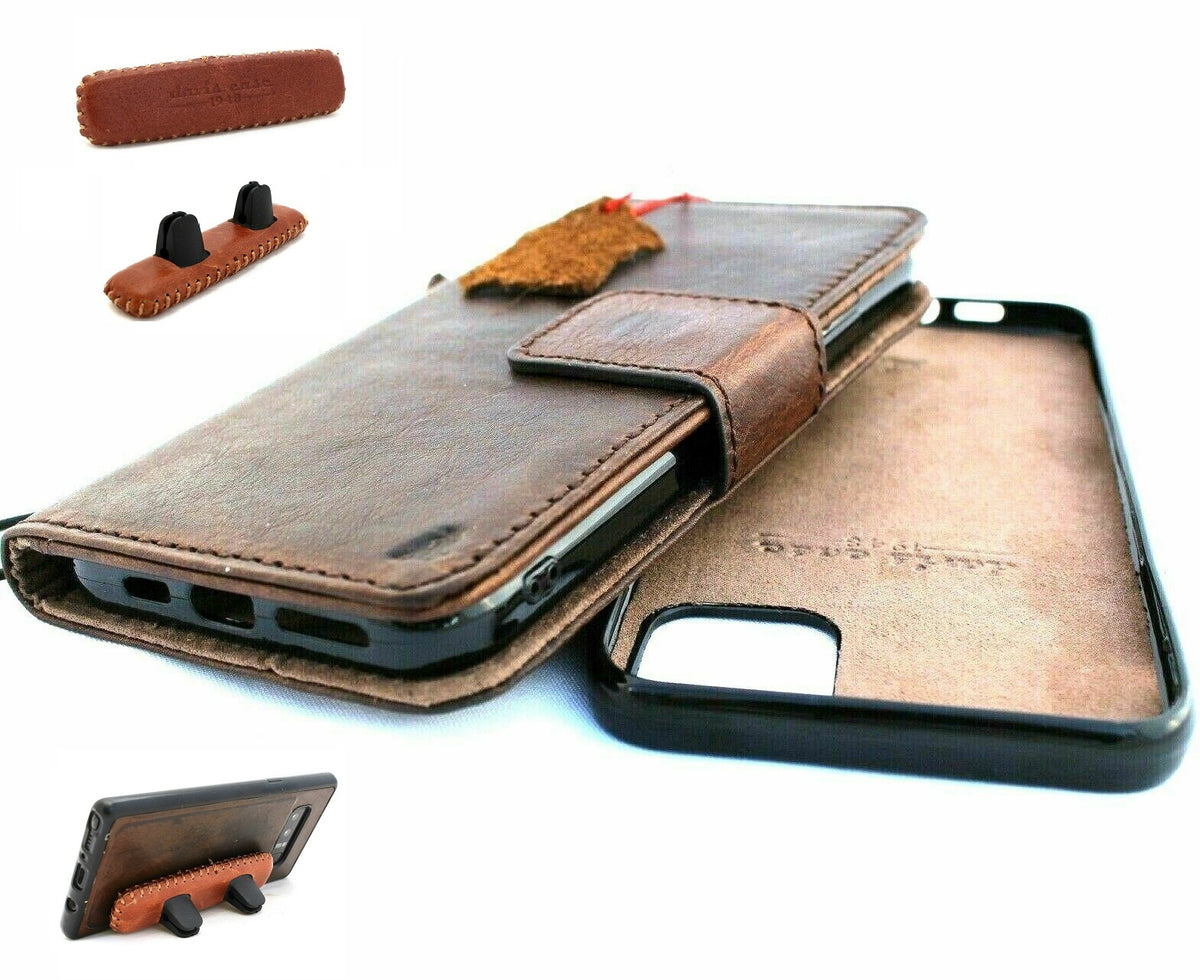 DavisCase genuine full leather wallet phone case for Apple iPhone 11 with credit card slots, magnetic book design, and removable prime holder