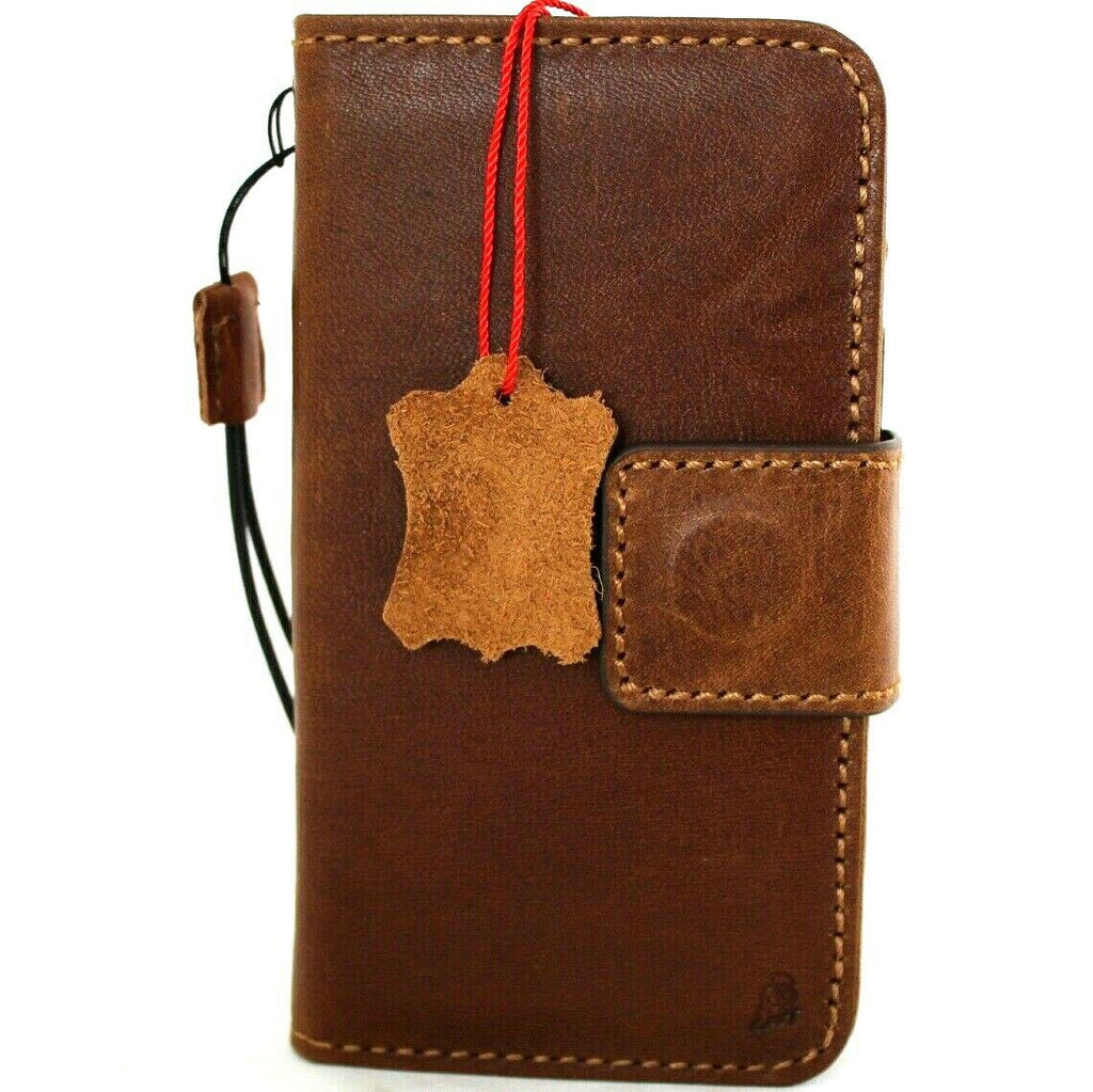 Genuine full tanned leather iPhone 8 case by DAVISCASE with detachable wallet, card slots, ID window, rubber holder strap, wireless charging