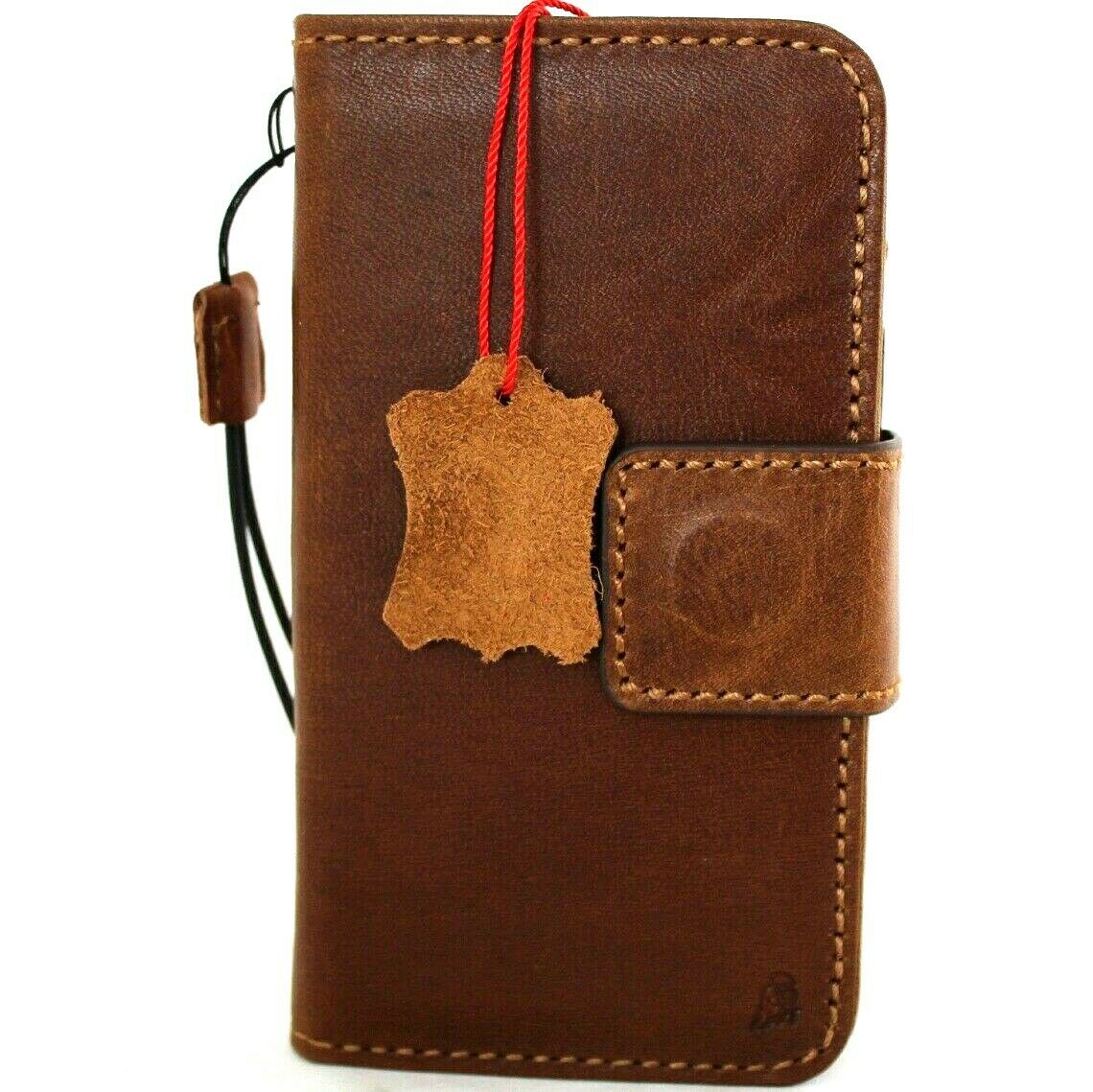 Genuine full tanned leather iPhone 8 case by DAVISCASE with detachable wallet, card slots, ID window, rubber holder strap, wireless charging