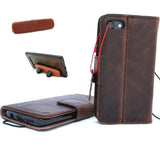 Étui en cuir véritable souple foncé pour iPhone 7, portefeuille, porte-cartes de crédit, livre, caoutchouc de luxe amovible fait à la main + support magnétique pour voiture Davis