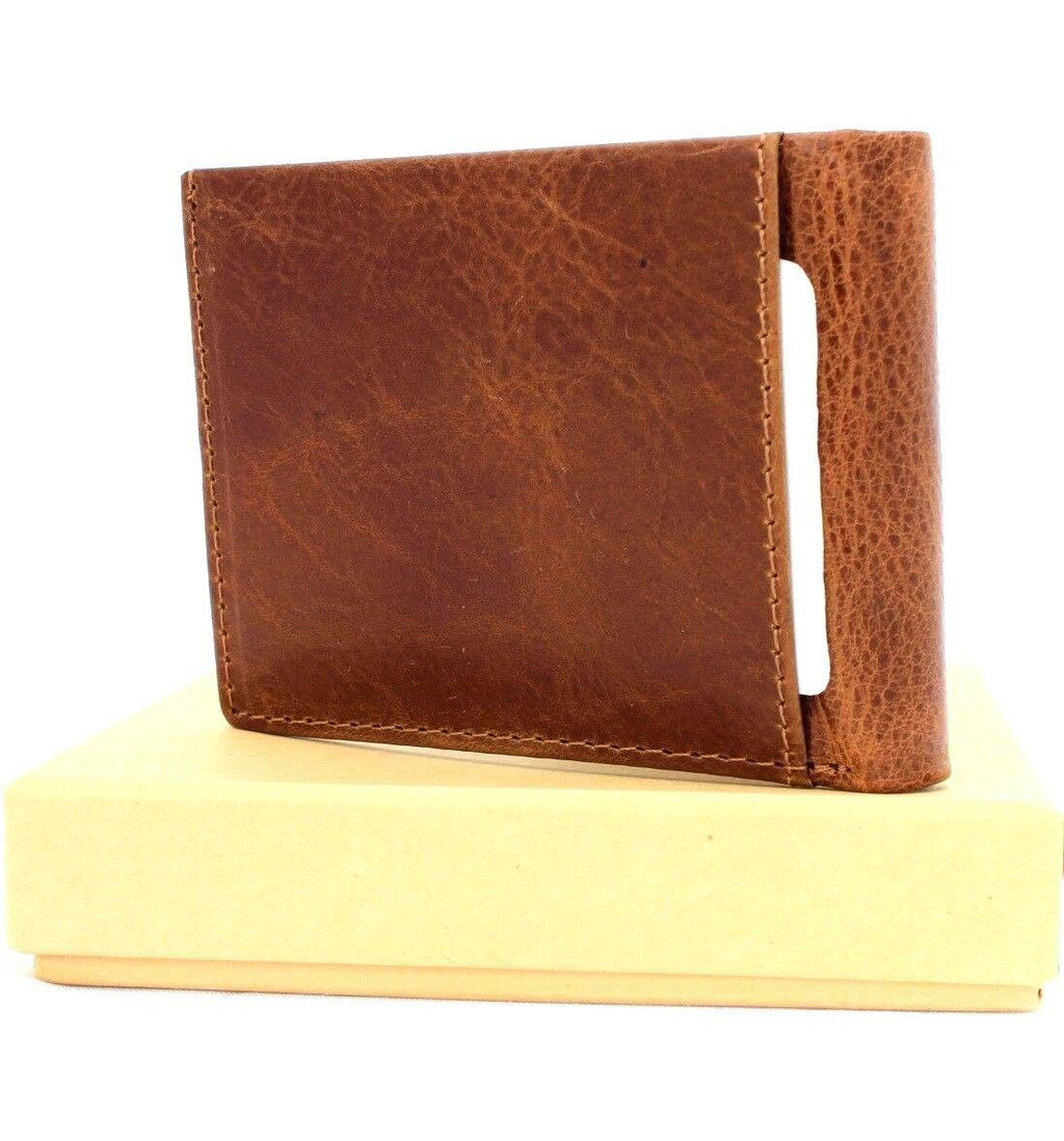 Genuine full leather men's wallet by DAVISCASE with personalized initials, slim design, and handmade craftsmanship.