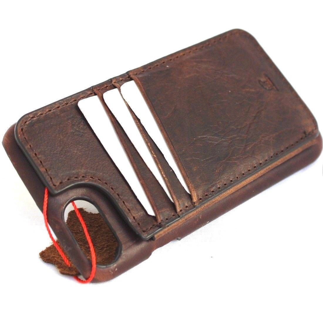 Genuine dark leather wallet case for Apple iPhone SE 2 with card slots, slim design, by DavisCase.