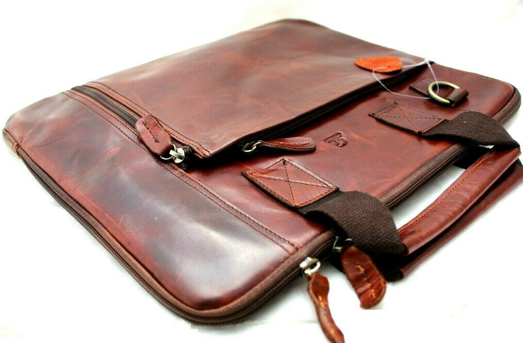 Men's brown DAVISCASE genuine leather messenger bag with shoulder strap, designed for laptops and tablets, classic briefcase style.