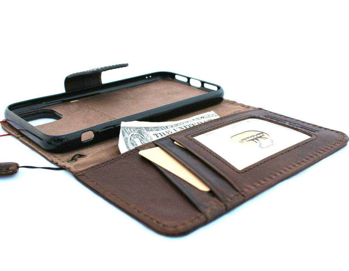 DavisCase genuine leather iPhone 11 Pro wallet cover with credit card slots, magnetic detachable design, vintage style, slim and luxury.