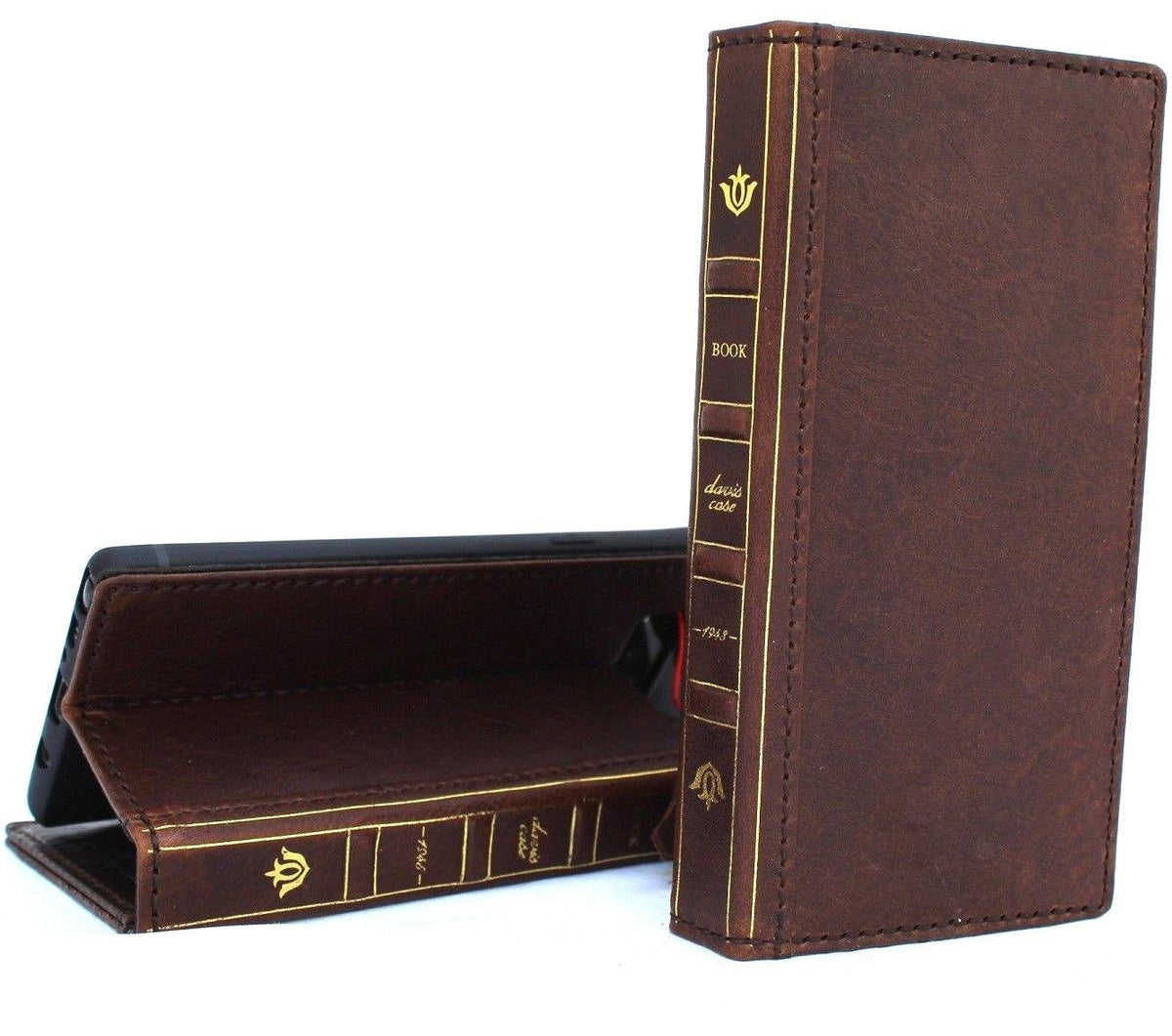Vintage brown leather Samsung Galaxy Note 8 case with card slots, slim design, and soft textured finish by DAVISCASE.