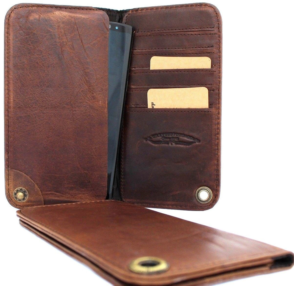 Luxury brown genuine Italian leather wallet case for LG V40 V30 G7 by DAVISCASE, featuring a slim, book-style design with card slots.