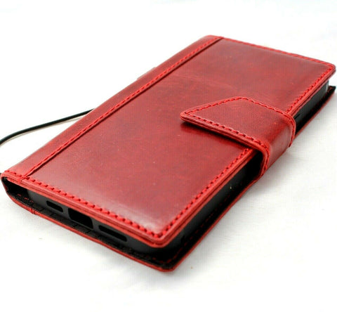 Genuine Red Leather Wallet Case For Apple iPhone 11 Pro Max Cover Credit Cards Holder ID Window Magnetic Closure Wireless Charging Book Luxury Rubber Strap Daviscase