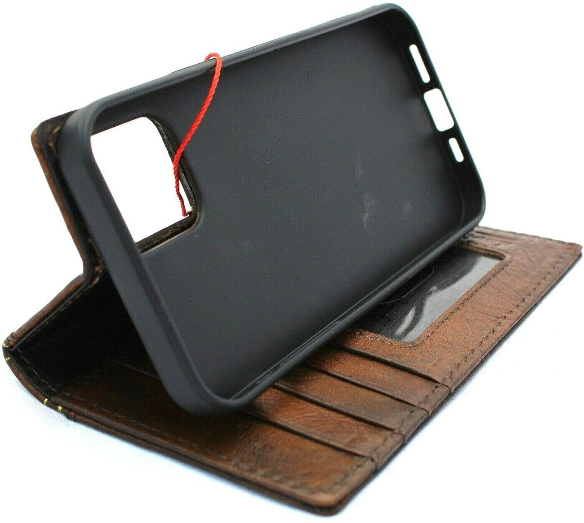 Vintage-style genuine leather wallet case for iPhone 17, 14, 13, 12, 11, SE, XS, 8 plus, and Air 7, 8 by DAVISCASE.