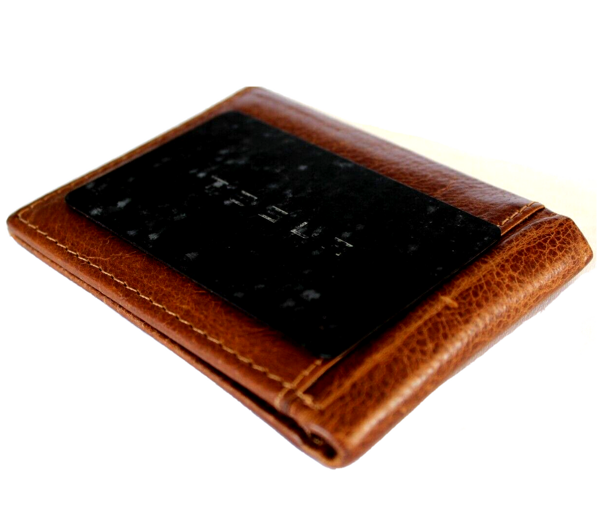 Men's genuine leather wallet by DAVISCASE with credit card slots, bill compartment, and Tree of Life design in tan leather.