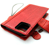Genuine Natural Leather Case For Apple iPhone 13 Mini Wallet Vintage Red Magnetic Closure Design Cards Slim Soft Cover Davis
