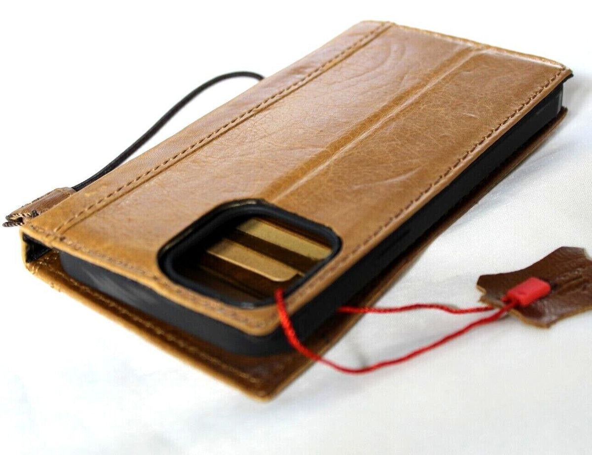 DavisCase genuine leather phone wallet case for iPhone 11-15 Pro Max, vintage handcrafted design with card slots and full grain leather.
