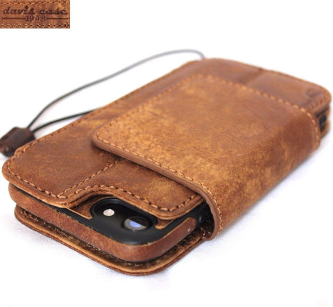 Étui en cuir véritable pour iphone 8 portefeuille couverture de livre magnétique amovible fait à la main vintag marron daviscase 