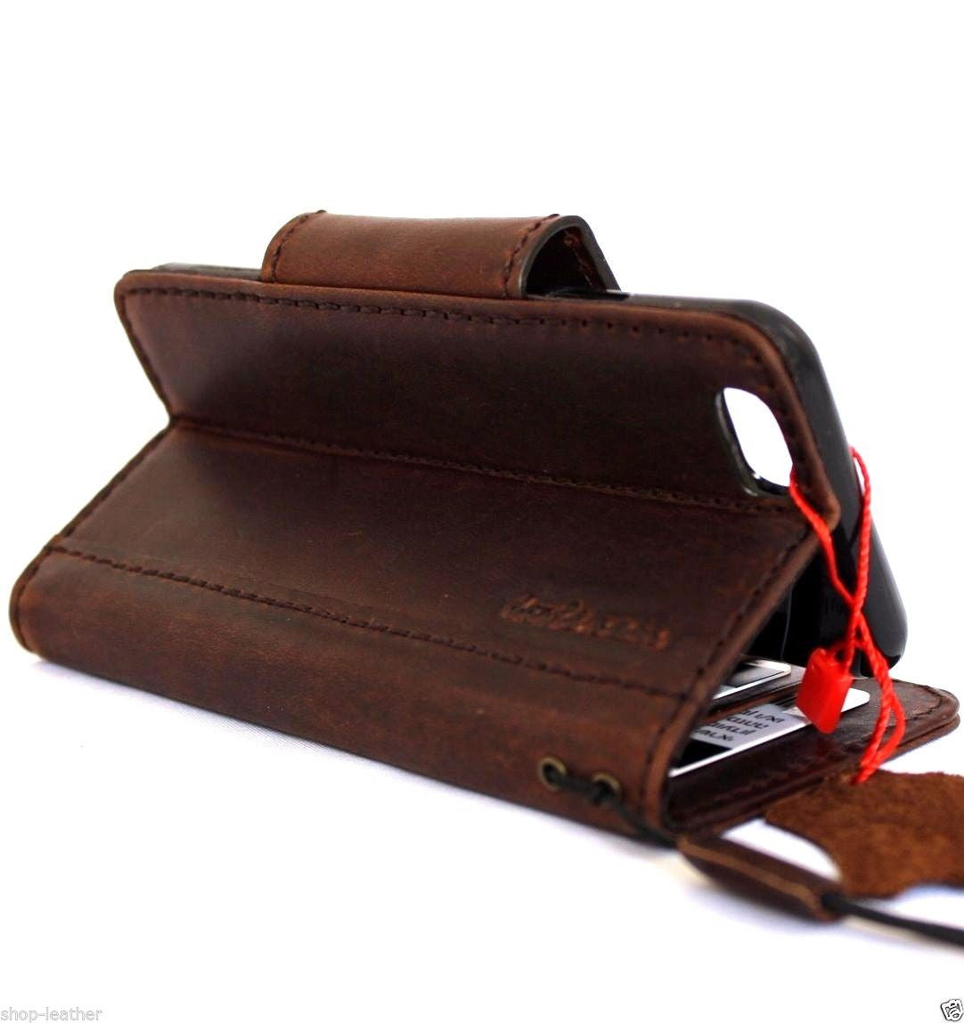 Handmade genuine Italian leather iPhone 6/6s case with wallet and magnetic safety holder, featuring card slots and sleek design.