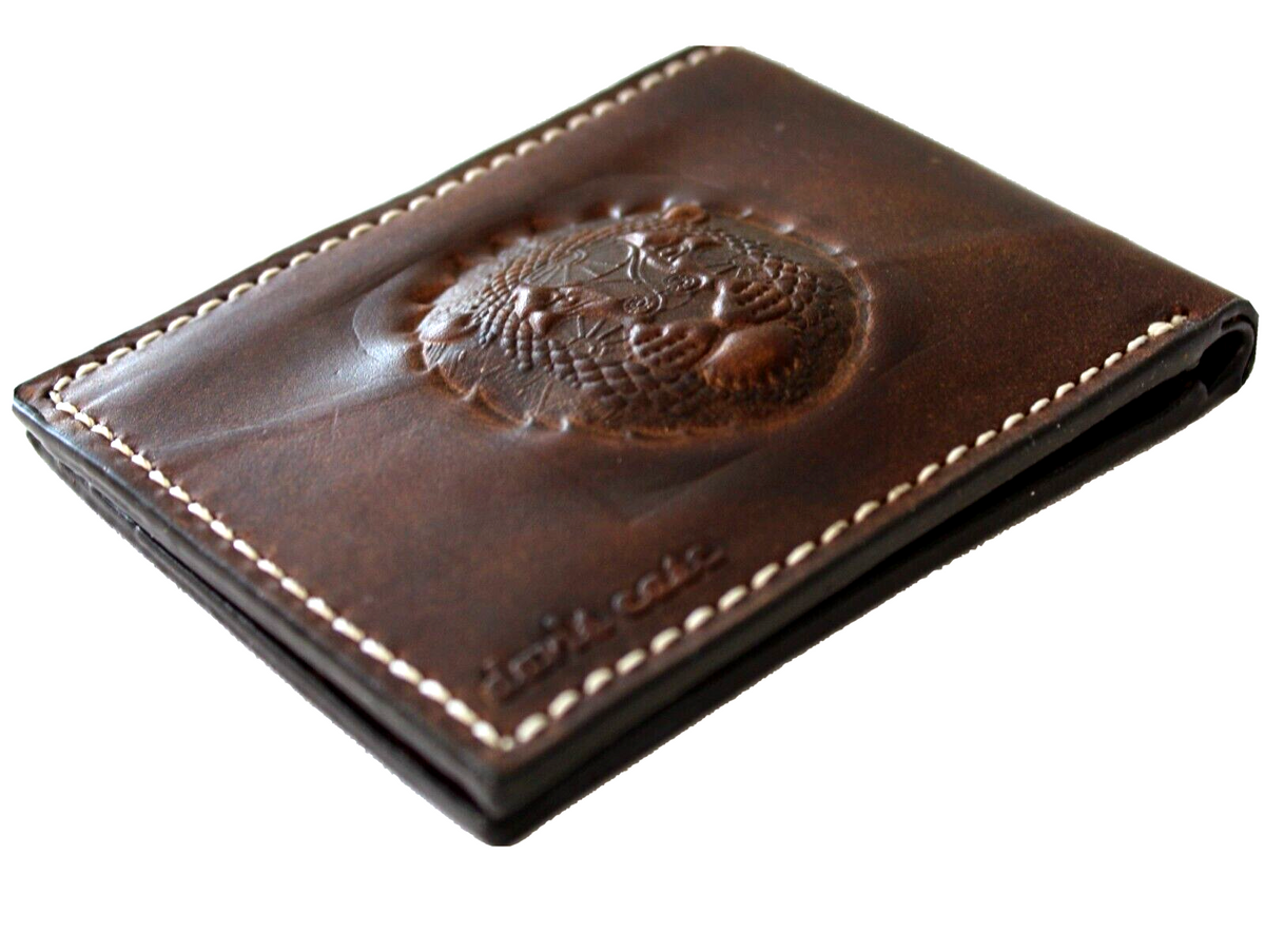 Men's genuine brown leather wallet with credit card slots and bill compartments, handcrafted by DAVISCASE.