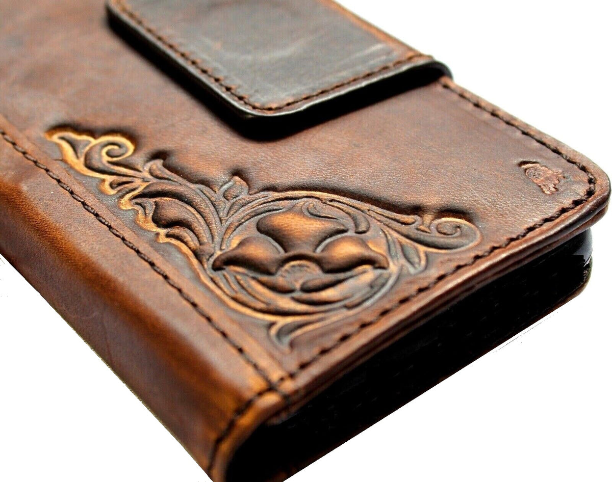 Handmade genuine leather wallet case for Apple iPhone 11-15 Pro Max, with ID window, credit card slots, vintage style by DAVISCASE.