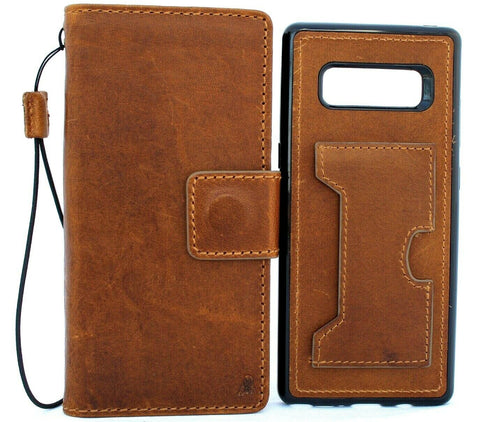 Genuine Real Tanned leather case for Samsung Galaxy Note 8 book wallet cover Soft Vintage cards slots slim Wireless Charging Daviscase