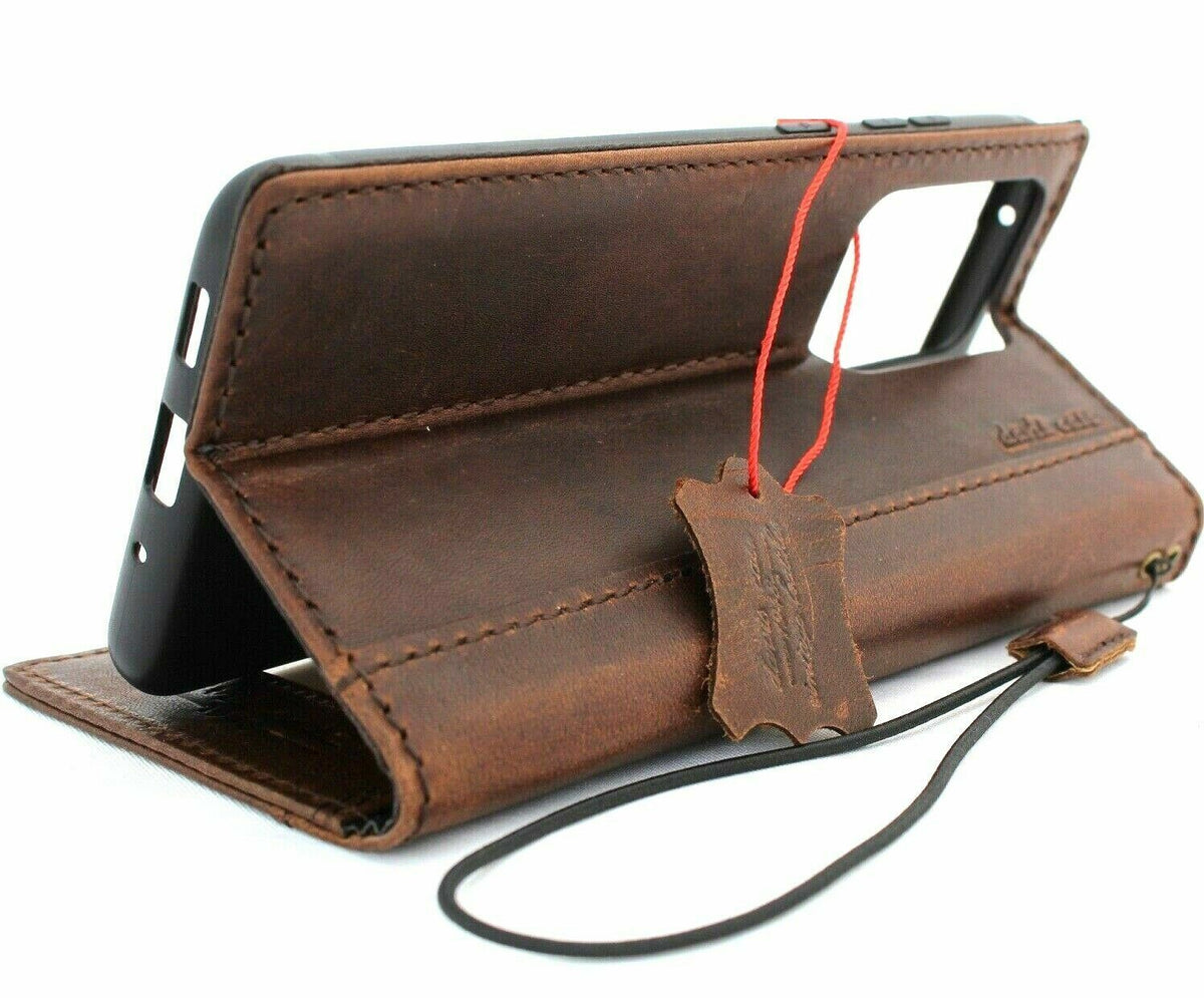Handmade DAVISCASE genuine leather phone case for Galaxy S22, S21, Z Fold 4, wallet book style with Tree of Life design.