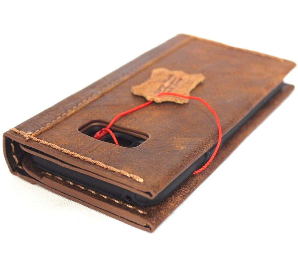 Handmade soft brown leather wallet phone case for Samsung Galaxy S8 Plus with card slots and 48 design detail.